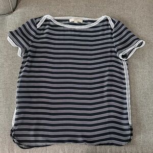 Loft Striped Navy and White Short Sleeve Blouse